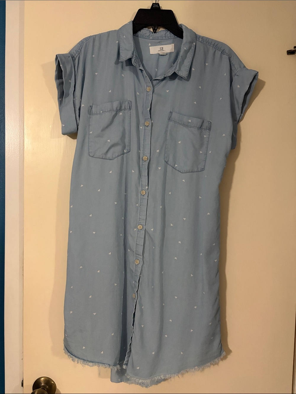 Thread & Supply Light Blue Mini Shirt Dress with Pocket Detail